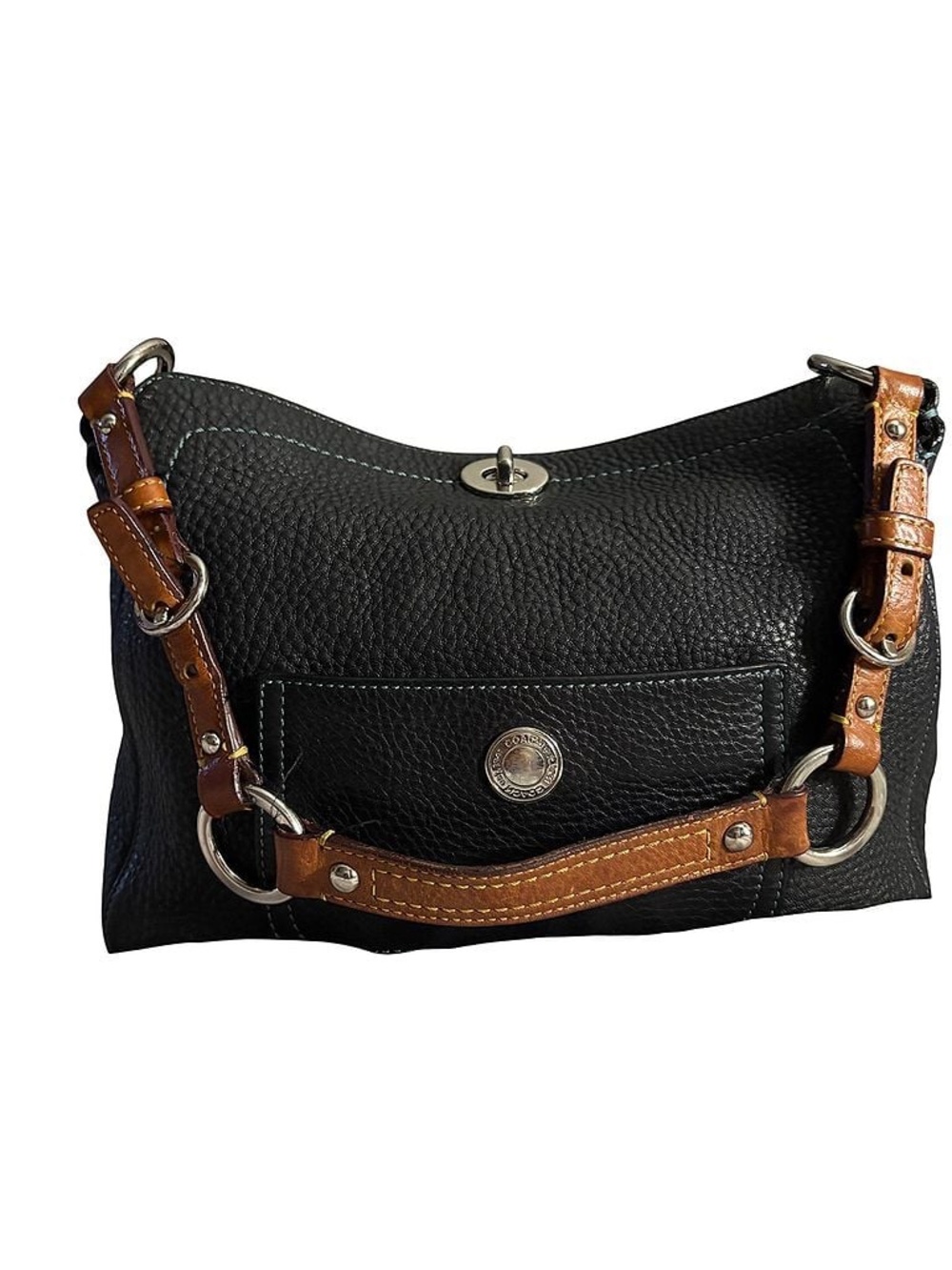 Coach Chelsea Leather Shoulder Bag/ Blue Stitching and Lining